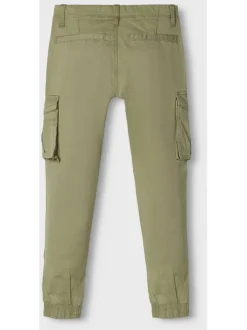 Pantalon cargo kaki avec une coupe droite et passants de ceinture