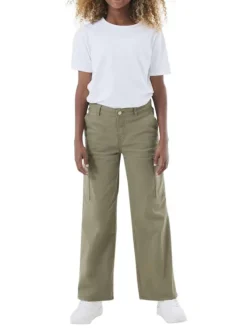 Pantalon cargo kaki uni avec une coupe droite et 6 poches