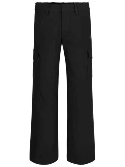 Pantalon cargo noir uni à coupe bootcut avec 2 poches à rabat et logo gris