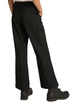 Pantalon cargo noir uni à coupe bootcut avec 2 poches à rabat et logo gris