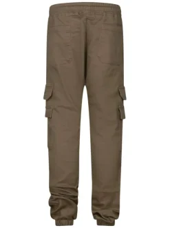 Pantalon cargo sable uni avec une coupe slim et une taille élastiquée
