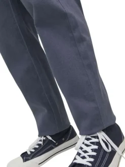 Pantalon chino 4 poches en coton bleu marine uni à coupe regular fit