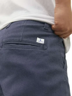 Pantalon chino 4 poches en coton bleu marine uni à coupe regular fit
