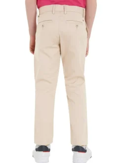 Pantalon chino en coton biologique mélangé beige avec une coupe slim