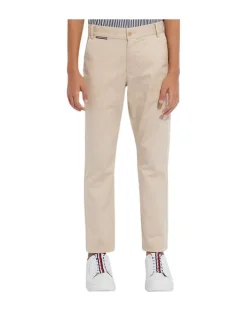Pantalon chino en coton beige uni avec une coupe slim et des poches