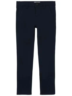 Pantalon chino en coton marine avec une coupe slim et une taille réglable