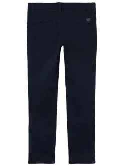 Pantalon chino en coton marine avec une coupe slim et une taille réglable