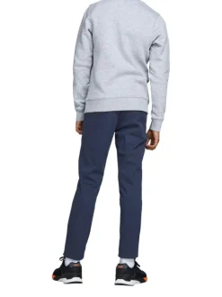 Pantalon Chino en coton marine uni coupe slim et poches droites à l'arrière