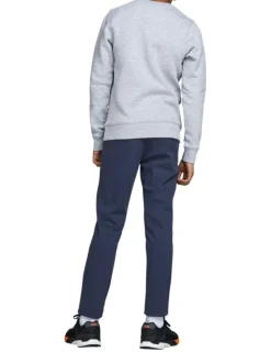 Pantalon Chino en coton marine uni coupe slim et poches droites à l'arrière