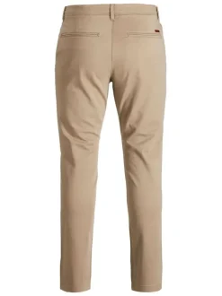 Pantalon Chino marco bowie en coton beige uni avec une coupe slim et des poches latérales
