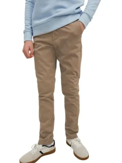 Pantalon Chino marco bowie en coton beige uni avec une coupe slim et des poches latérales
