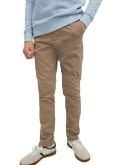 Pantalon Chino marco bowie en coton beige uni avec une coupe slim et des poches latérales