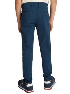 Pantalon Chino marine uni en coton avec une coupe droite et des passants