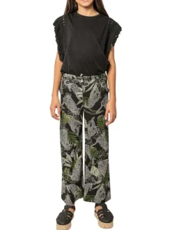 Pantalon chino noir tropical pourvu d'un cordon de serrage et d'une coupe droite