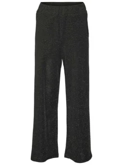 Pantalon Chino noir uni avec une coupe droite, fluide et large en lurex