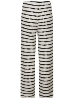 Pantalon écru en coton mélangé à rayures pourvu d'une taille élastiquée