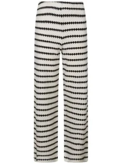 Pantalon écru en coton mélangé à rayures pourvu d'une taille élastiquée