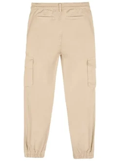 Pantalon en coton beige uni avec une coupe droite et des poches