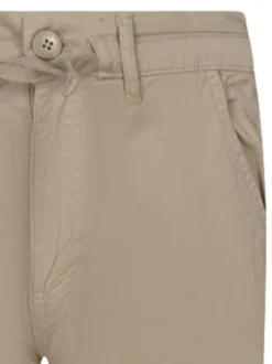 Pantalon en coton beige uni avec une coupe droite et des poches