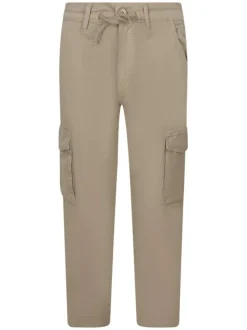 Pantalon en coton beige uni avec une coupe droite et des poches