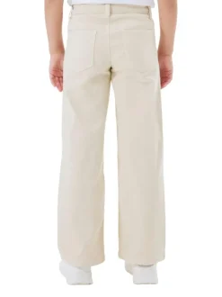 Pantalon en coton beige uni avec une coupe regular fit et des poches