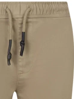 Pantalon en coton mélangé beige uni avec une coupe droite et des poches