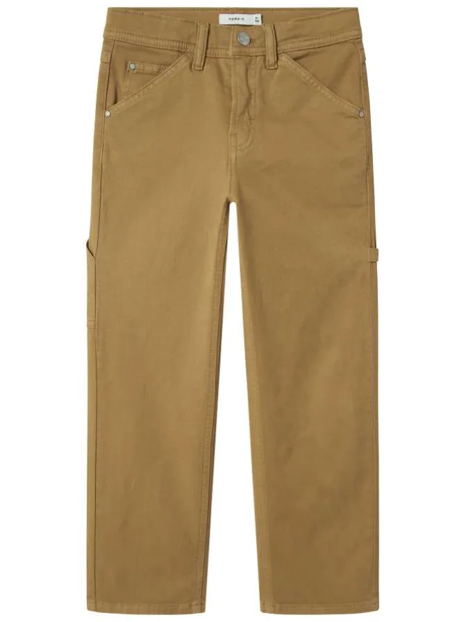 Pantalon en coton sable uni pourvu d'une coupe droite et de multiples poches