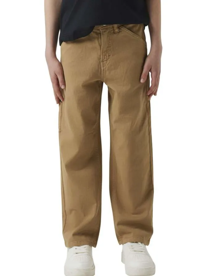 Pantalon en coton sable uni pourvu d'une coupe droite et de multiples poches