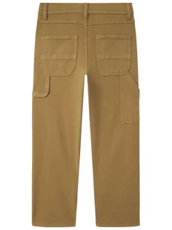 Pantalon en coton sable uni pourvu d'une coupe droite et de multiples poches