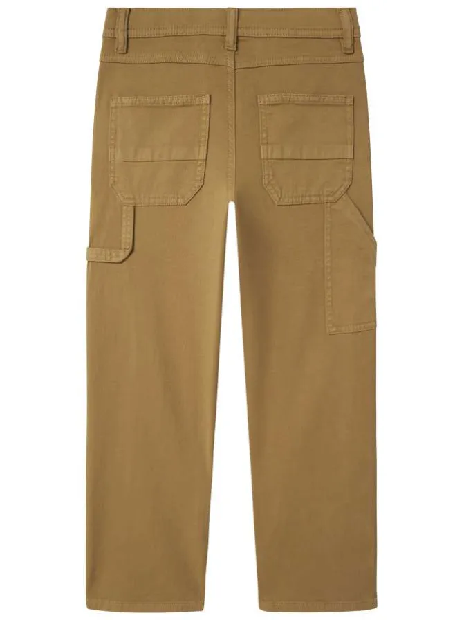 Pantalon en coton sable uni pourvu d'une coupe droite et de multiples poches
