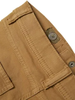 Pantalon en coton sable uni pourvu d'une coupe droite et de multiples poches