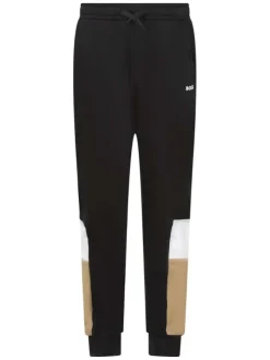 Pantalon jogging en coton mélangé noir uni et une coupe slim