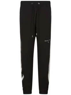 Pantalon jogging noir bicolore avec une taille élastiquée et une coupe slim