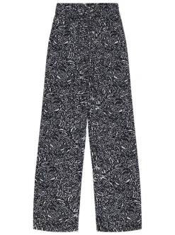 Pantalon noir imprimé abstrait blanc avec coupe regular fit et taille élastiquée