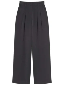 Pantalon noir uni avec une coupe droite et des passants pour la ceinture