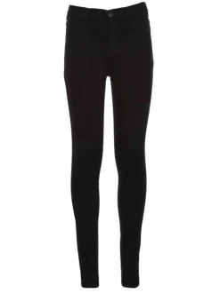 Pantalon noir uni en coton à taille haute avec une coupe skinny et poches