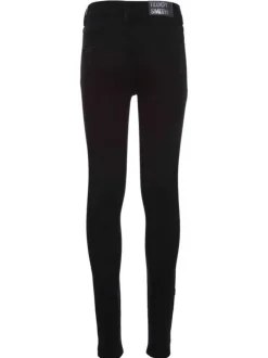 Pantalon noir uni en coton à taille haute avec une coupe skinny et poches