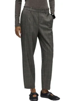 Pantalon anthracite à carreaux avec une coupe chino et une taille élastique