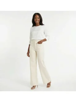 Pantalon Atlanty en coton écru uni pourvu d'une coupe flare
