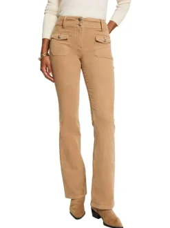 Pantalon beige coupe bootcut en coton pourvu de boutons dorés