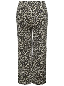 Pantalon beige à imprimé léopard à coupe droite fluide et à taille élastiquée