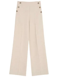 Pantalon beige uni avec une coupe bootcut et une taille élastiquée