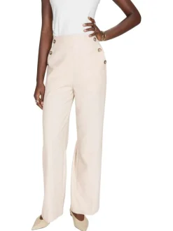 Pantalon beige uni avec une coupe bootcut et une taille élastiquée