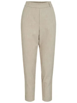Pantalon beige uni avec une coupe cigarette et une taille intermédiaire