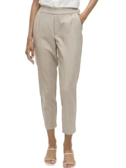 Pantalon beige uni avec une coupe cigarette et une taille intermédiaire