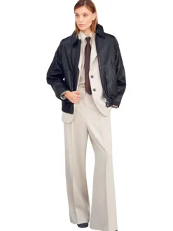 Pantalon beige uni avec une coupe droite et une taille mi-haute
