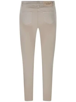 Pantalon beige uni pourvu d'une taille intermédiaire et d'une coupe slim