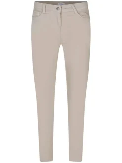 Pantalon beige uni pourvu d'une taille intermédiaire et d'une coupe slim