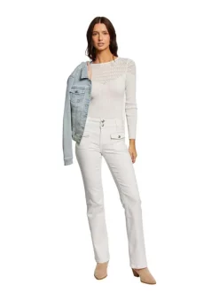 Pantalon blanc uni avec une coupe droite et une taille intermédiaire