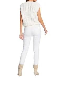 Pantalon blanc uni avec une coupe slim et une taille intermédiaire